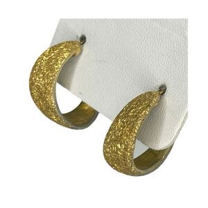 Vintage 70s Goldette Hoop Earrings Brushed‎ Gold Tone Metal Huggie Pierced